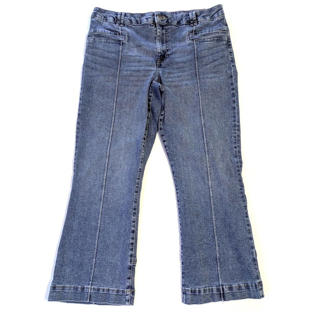 Nautica Jeans Womens Medium Wash Pintuck Flare Cropped Denim Pants Size 12